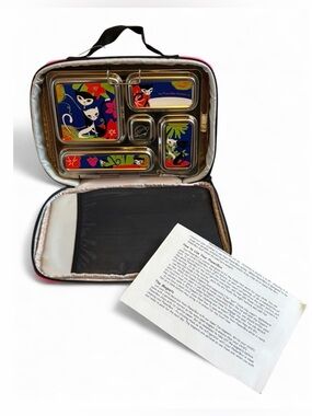 PlanetBox Metal Lunchbox with Retro Cat Magnets & Pink Carrying Case, Org Tag
